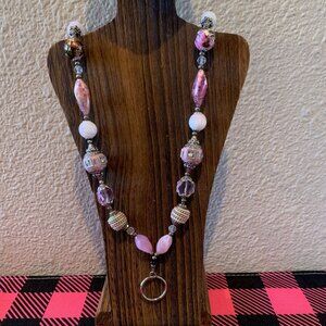 "Dusty Rose" Handmade Beaded Lanyard ID Badge Holder